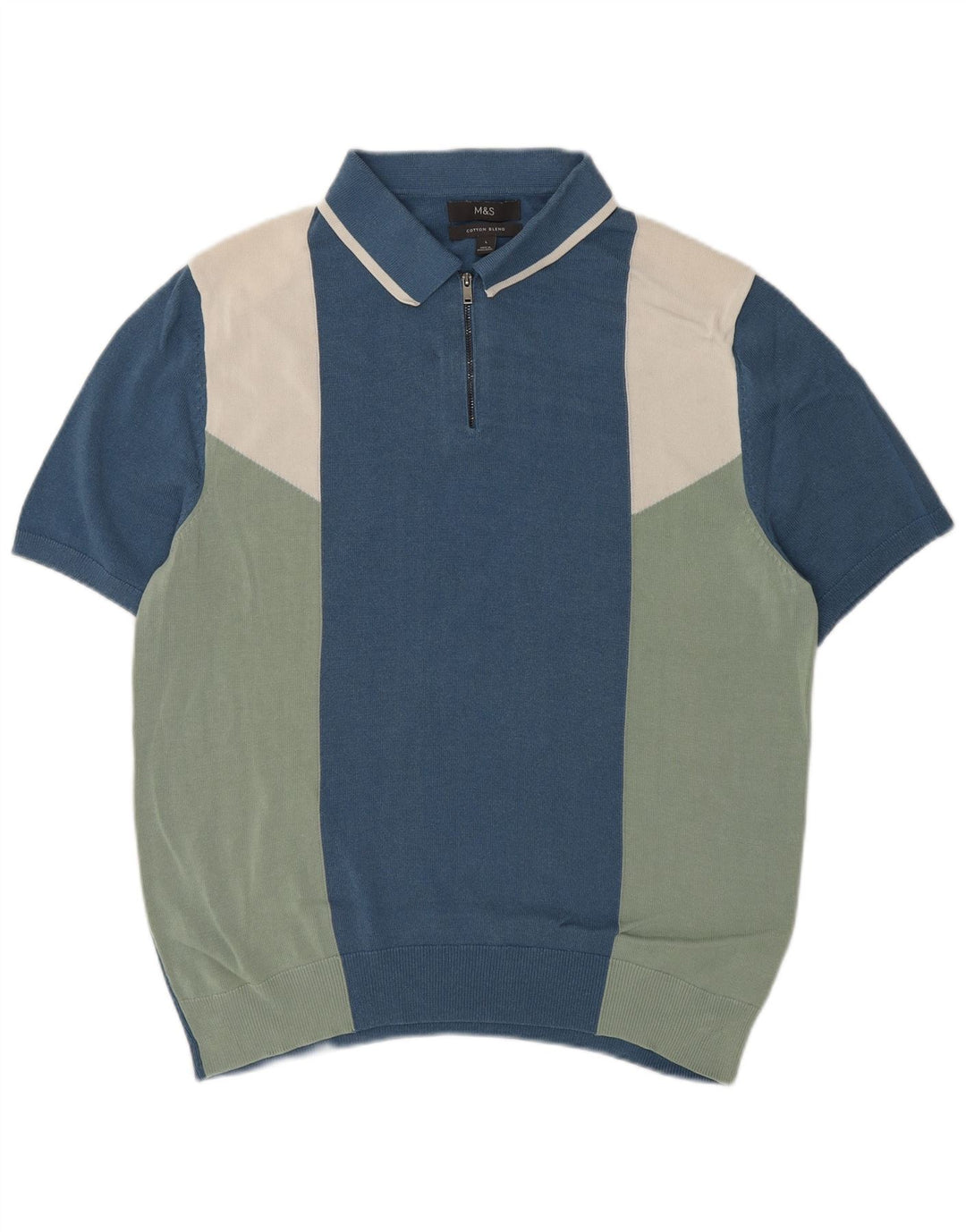 Suéter masculino Marks & Spencer com gola polo grande bloco colorido azul