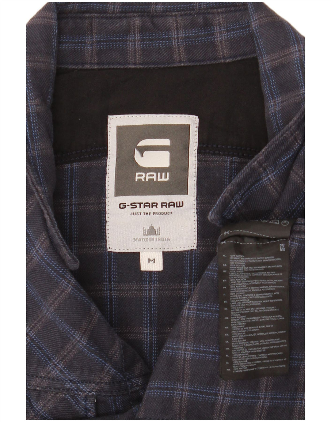 Camisa masculina de flanela G-Star de algodão xadrez azul marinho médio