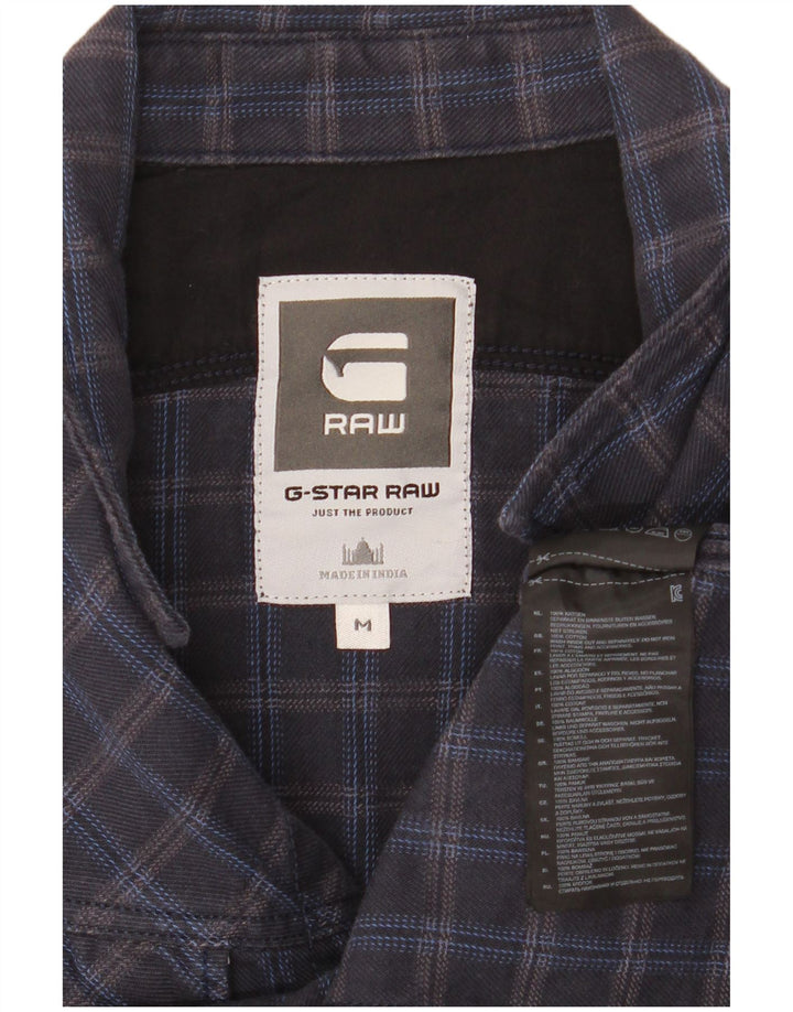 Camisa masculina de flanela G-Star de algodão xadrez azul marinho médio