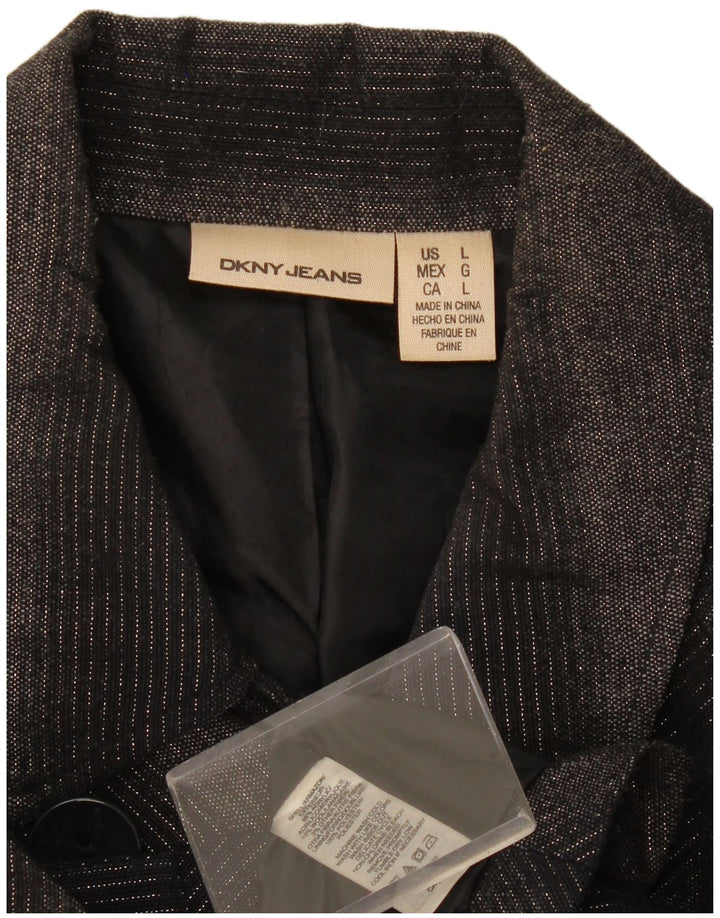 Jaqueta blazer feminina Dkny com peito duplo Reino Unido 16 grande cinza Chevron acrílico