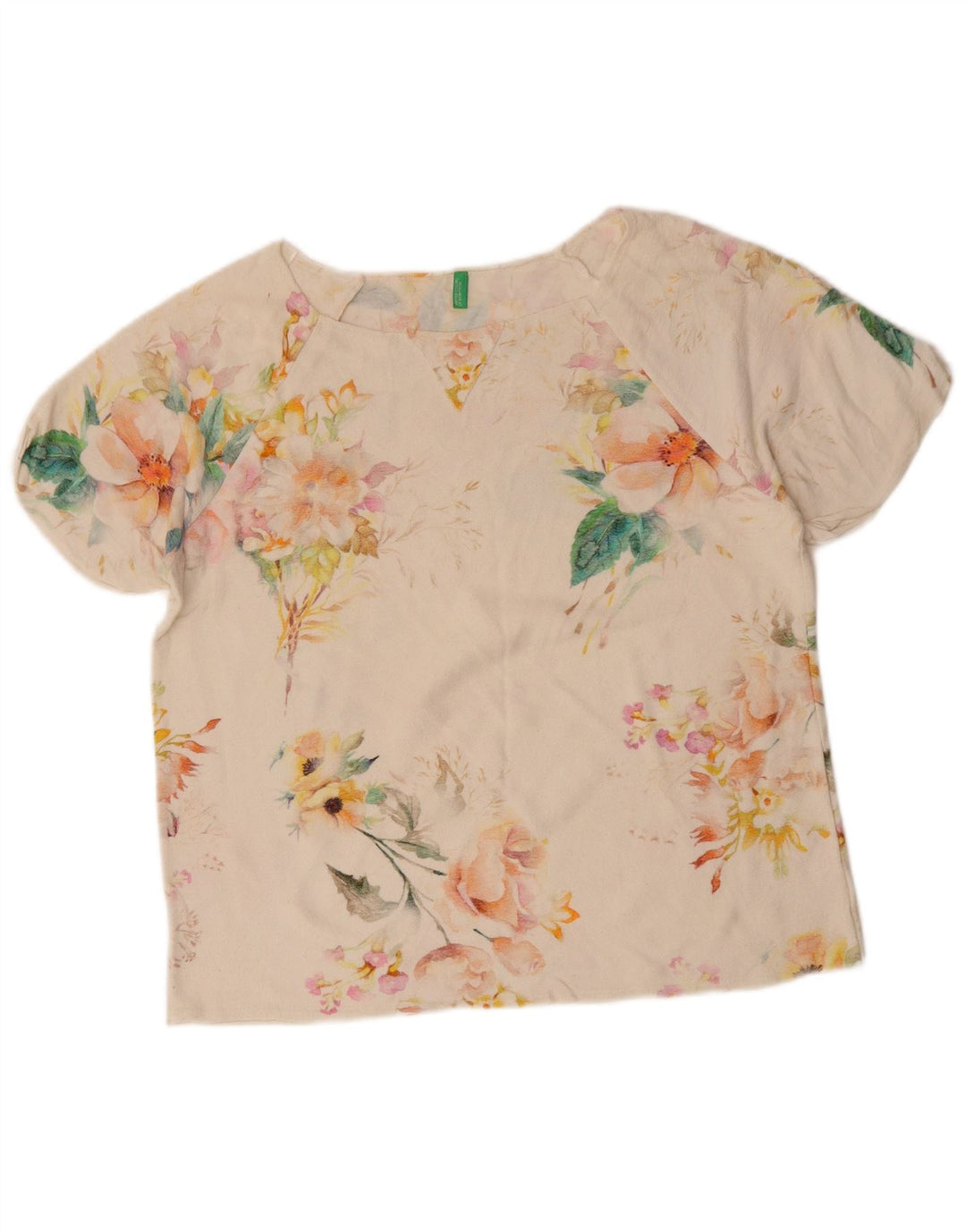 Camiseta feminina BENETTON UK 16 grande branco floral
