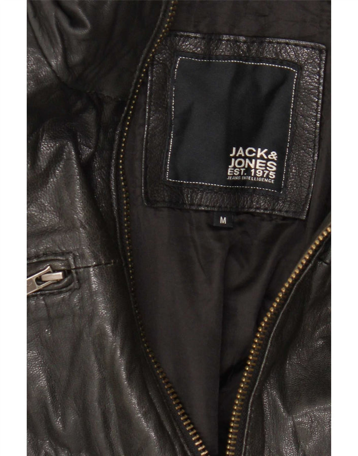 Jaqueta bomber masculina de couro Jack & Jones Reino Unido 38 médio preto