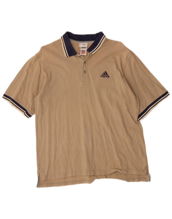 Adidas Mens Rugby Polo Shirt UK 40/42 Médio Bege Listrado Algodão