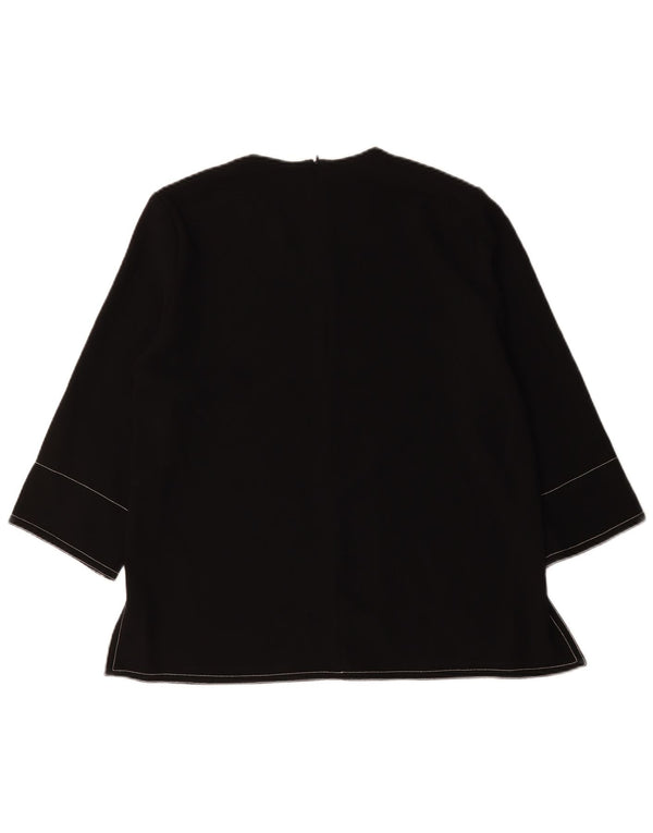 Zara blusa feminina manga 3/4 top UK 16 grande poliéster preto