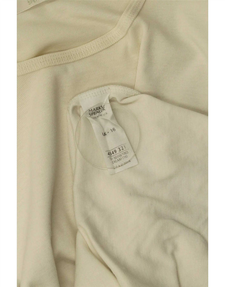 Top feminino Marks & Spencer manga comprida Reino Unido 16 grande algodão bege