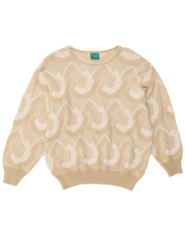 Canda Womens Boat Neck Jumper Sweater IT 48 XL Beige Geometric Acrylic