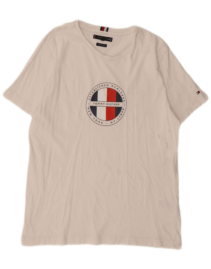 Tommy Hilfiger Camiseta masculina gráfica grande algodão branco