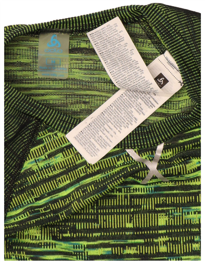 Top feminino Odlo manga comprida UK 12 poliéster geométrico verde médio