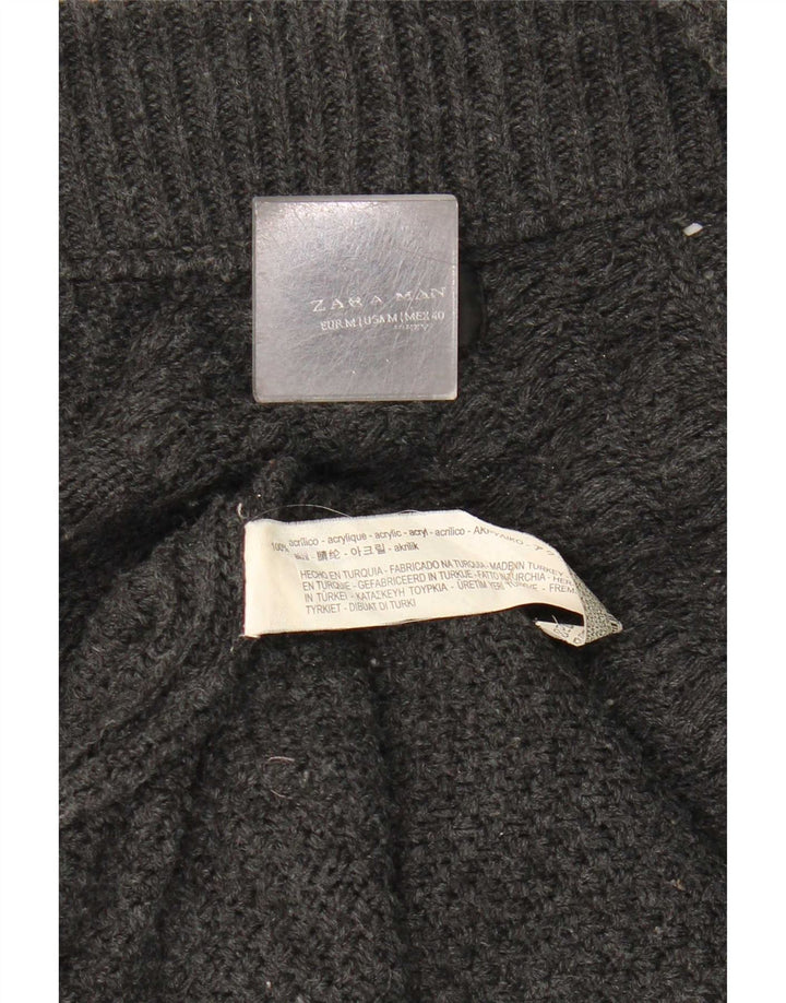 Zara Mens Longline Cardigan Aberto Suéter Acrílico Cinza Médio