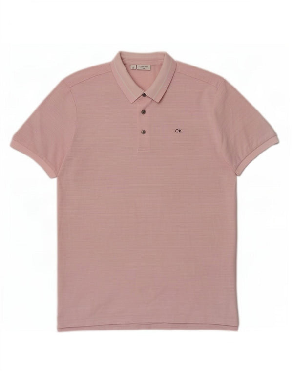 Camisa polo masculina Calvin Klein média rosa poliéster listrado