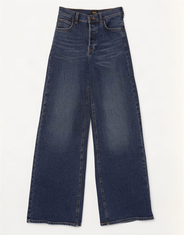 Calça jeans feminina Lee cintura alta com perna larga W27 L35 algodão azul