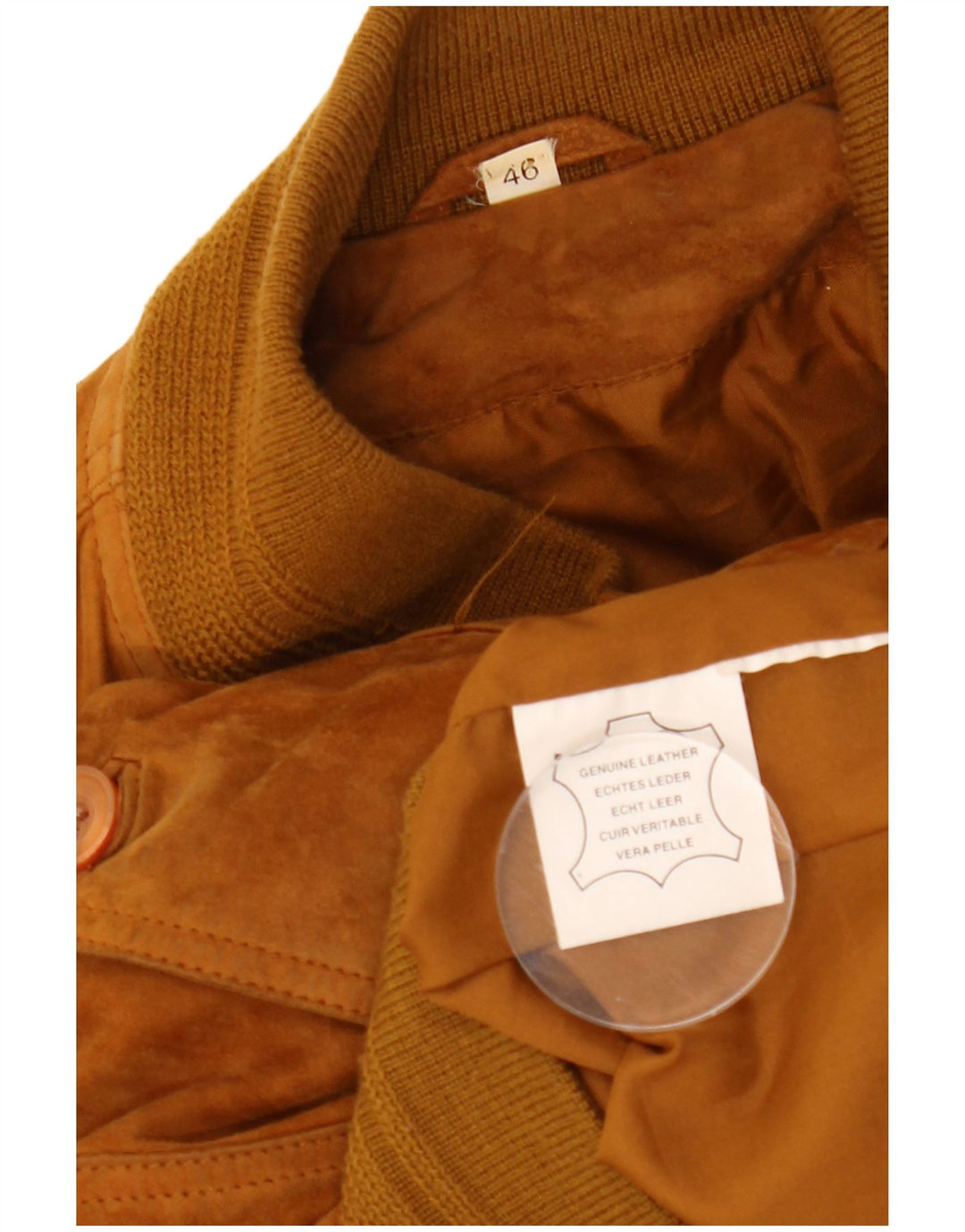 Jaqueta bomber de camurça masculina VINTAGE solta ajuste UE 46 couro bege pequeno