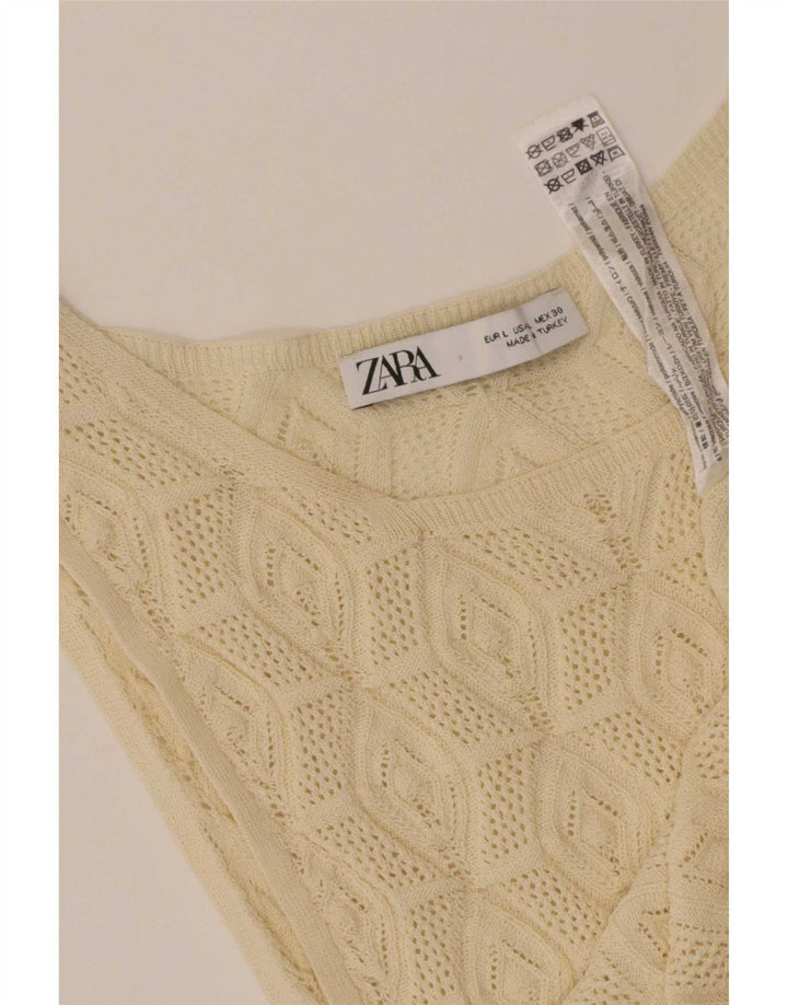 Zara Womens Knit Vest Top UK 14 Grande Bege Poliamida