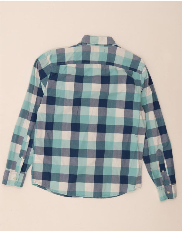 Camisa masculina Hollister de algodão xadrez azul médio