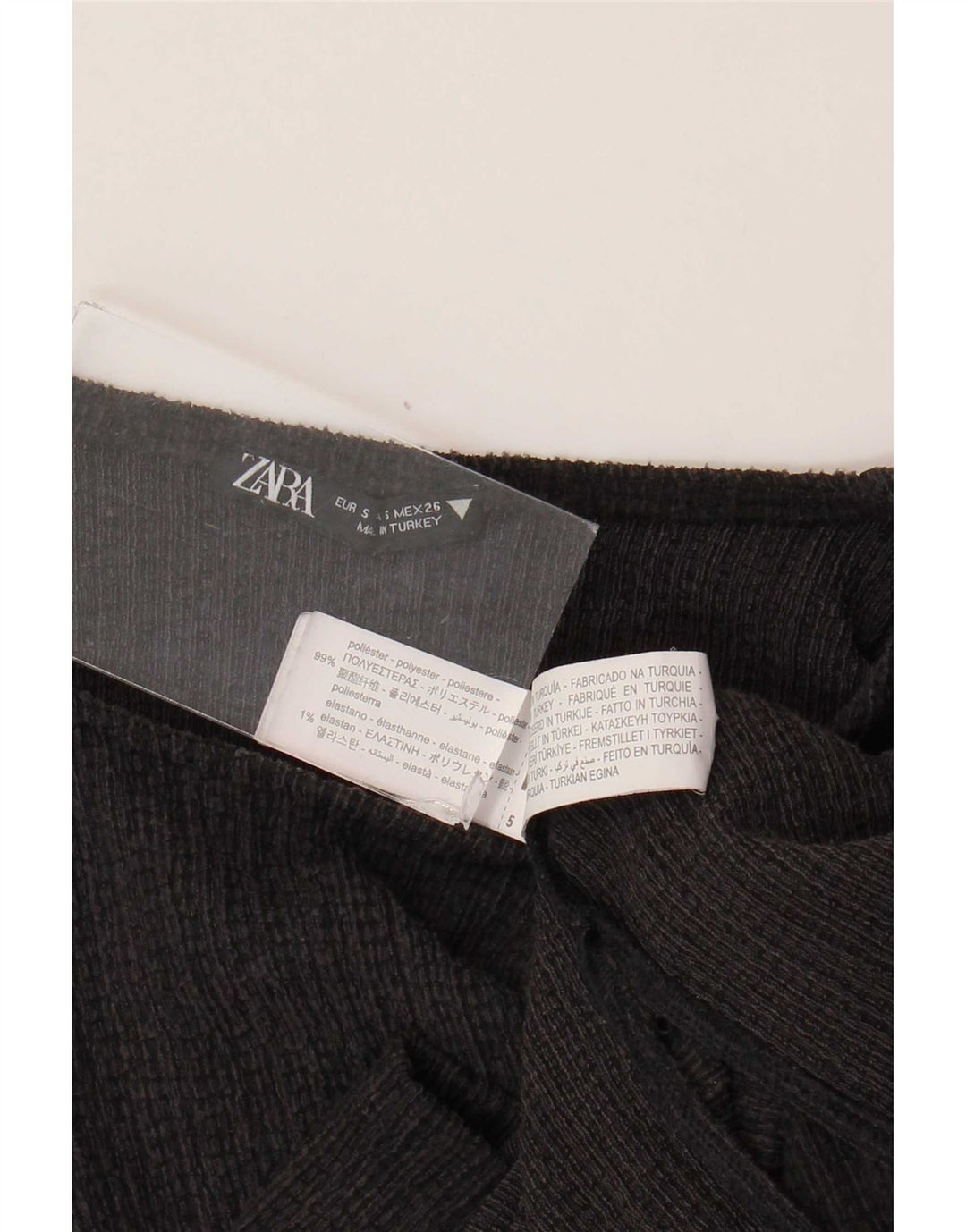 Top feminino Zara manga comprida UK 10 pequeno poliéster preto
