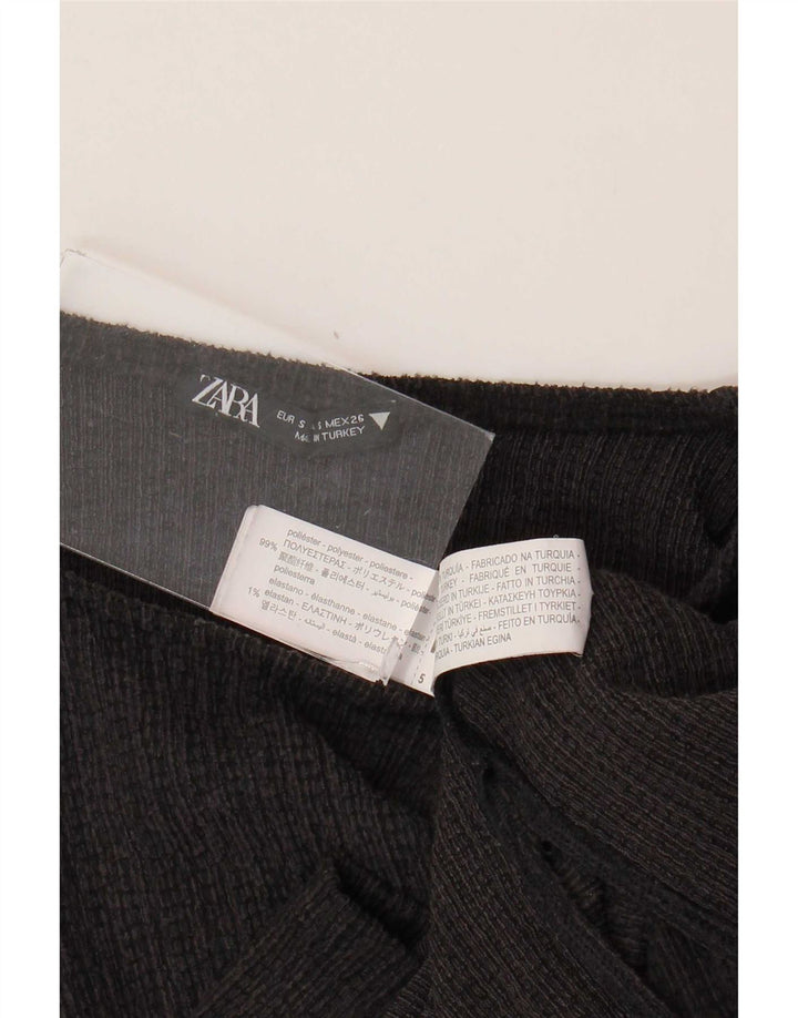 Top feminino Zara manga comprida UK 10 pequeno poliéster preto