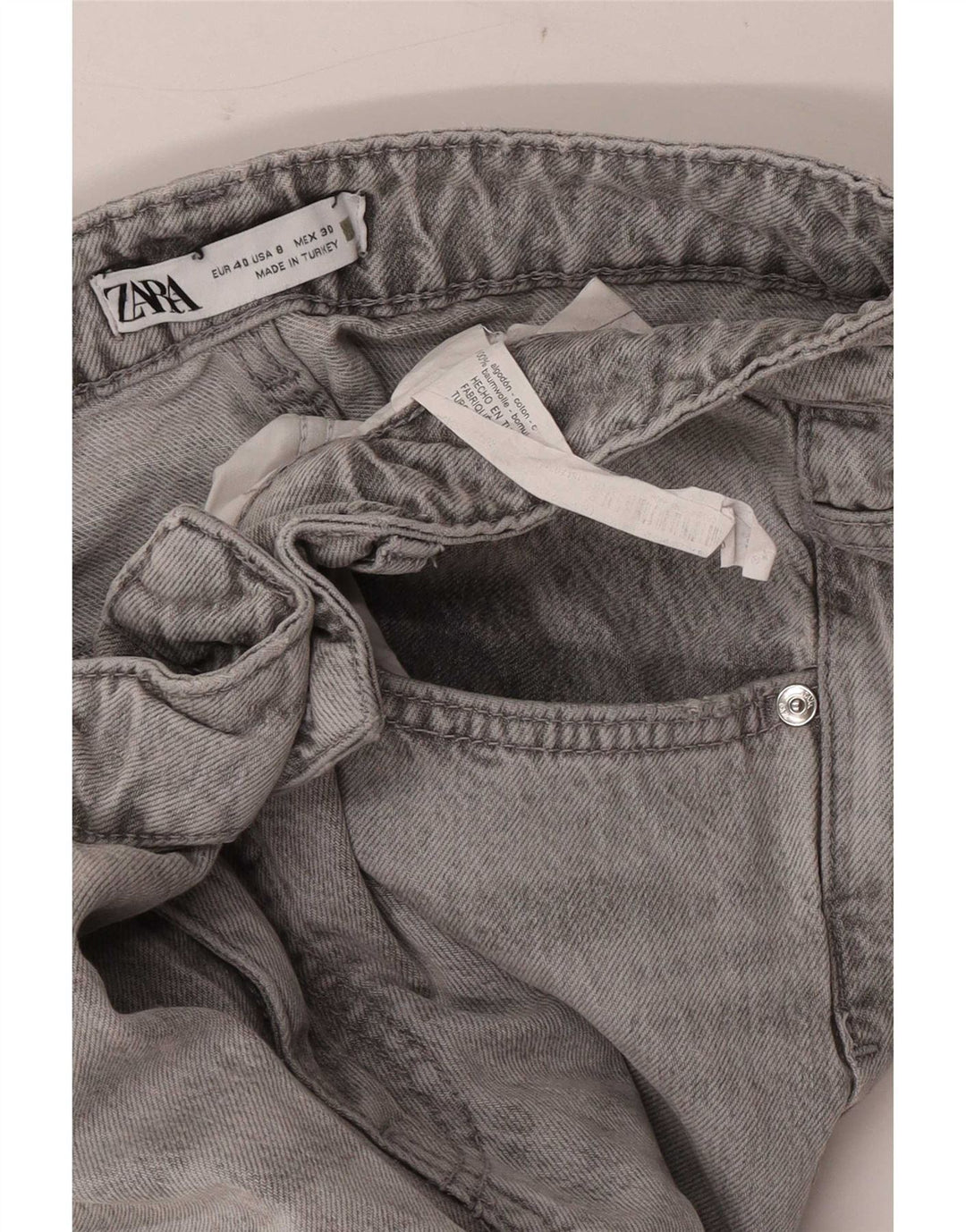 Calça jeans feminina Zara angustiada EU 40 médio W30 L29 algodão cinza
