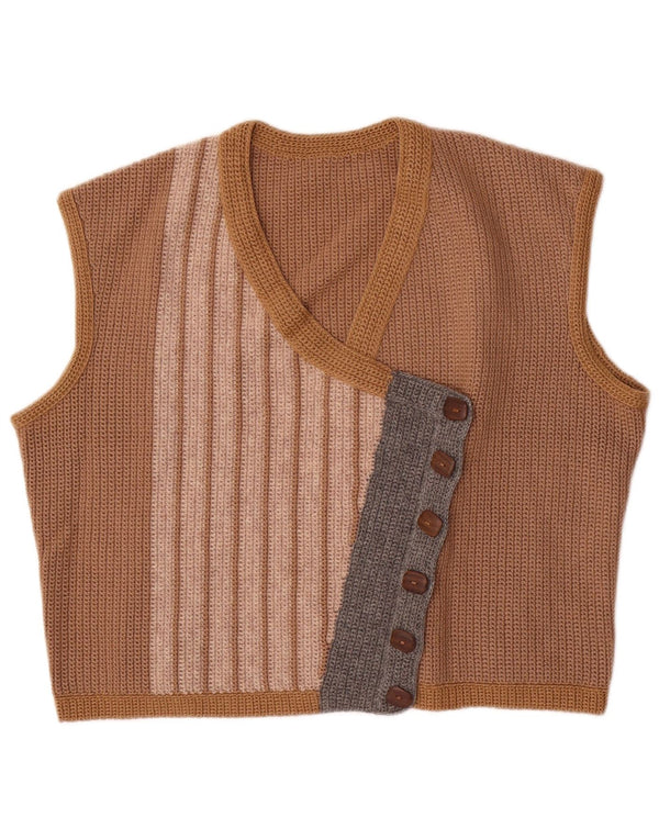 Colete de malha vintage feminino Reino Unido 16 grande listrado bege