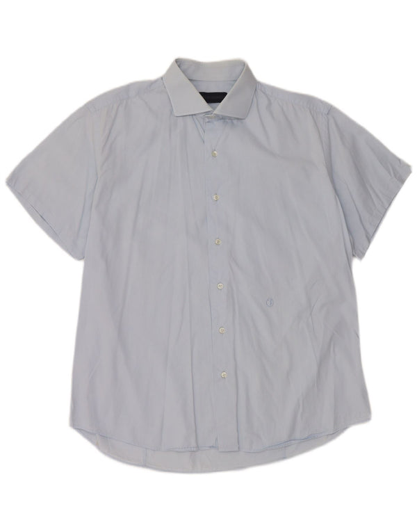 Camisa masculina de manga curta Trussardi tamanho 43 17 XL azul algodão