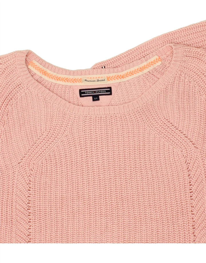 TOMMY HILFIGER Girls Boat Neck Jumper Sweater 13-14 Years Pink Cotton Vintage Tommy Hilfiger and Second-Hand Tommy Hilfiger from Messina Hembry 