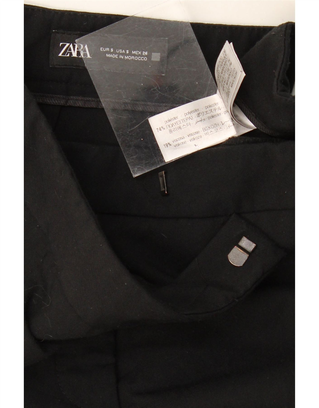 Calça feminina ZARA de terno reto pequeno W27 L33 poliéster preto