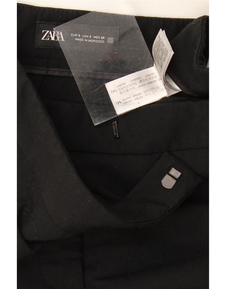 Calça feminina ZARA de terno reto pequeno W27 L33 poliéster preto