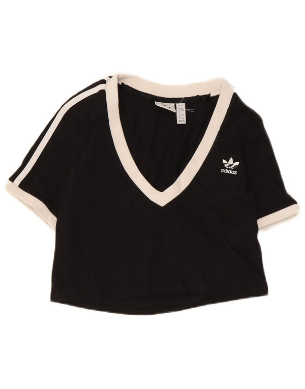 Adidas Womens Crop T-Shirt Top UK 6 XS Preto Colourblock Algodão