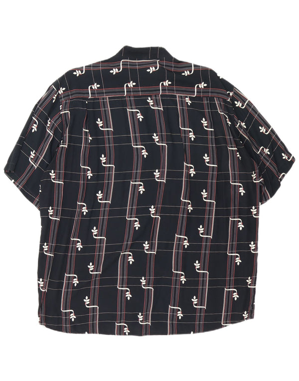 Camisa masculina vintage de manga curta grande viscose geométrica preta