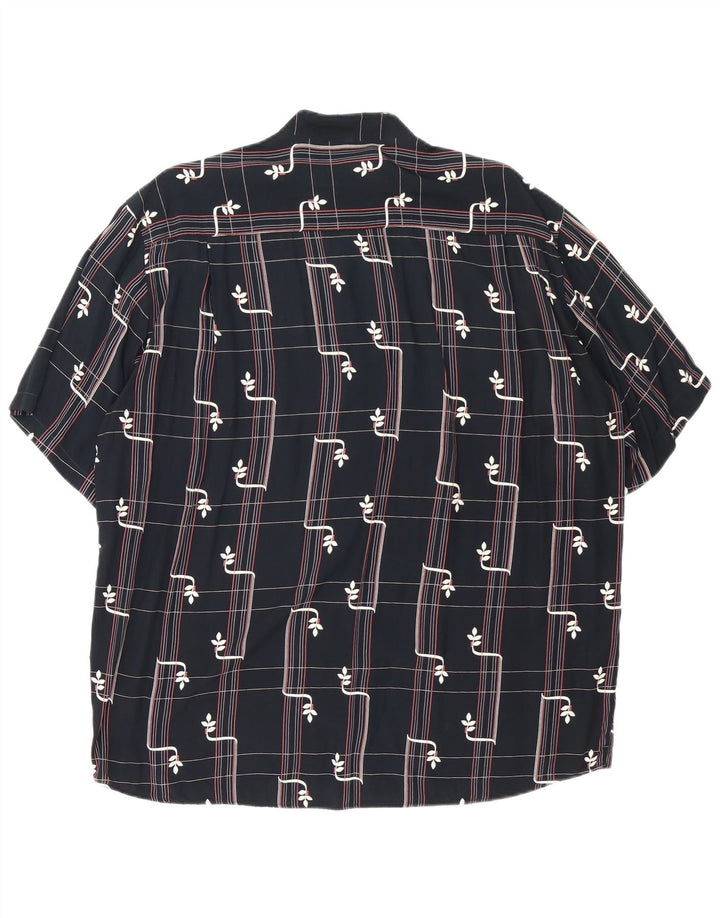 Camisa masculina vintage de manga curta grande viscose geométrica preta