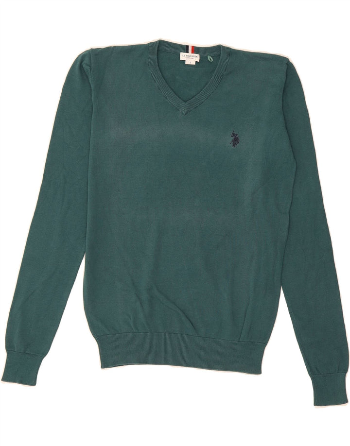 U.S. POLO ASSN. Mens V-Neck Jumper Sweater Small Green Cotton Vintage U.S. Polo Assn. and Second-Hand U.S. Polo Assn. from Messina Hembry 