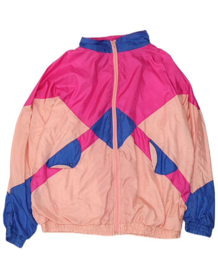 Jaqueta feminina vintage UK 16 grande bloco colorido multicolorido