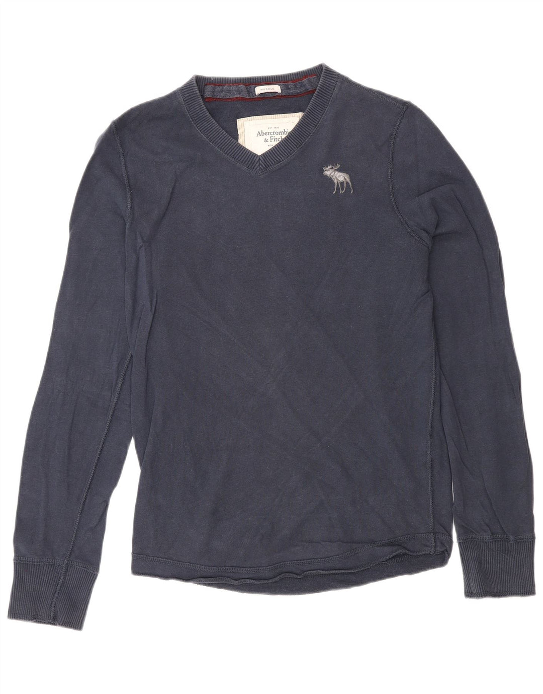 Top masculino Abercrombie & Fitch de manga comprida médio azul marinho clássico