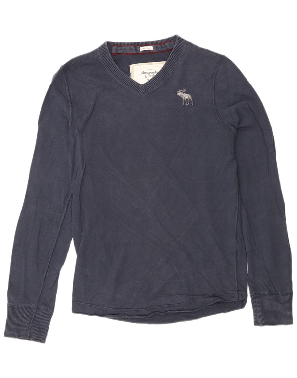 Top masculino Abercrombie & Fitch de manga comprida médio azul marinho clássico