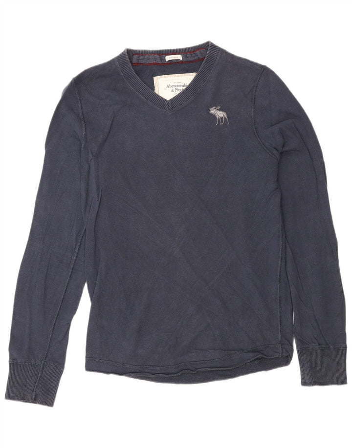 Top masculino Abercrombie & Fitch de manga comprida médio azul marinho clássico