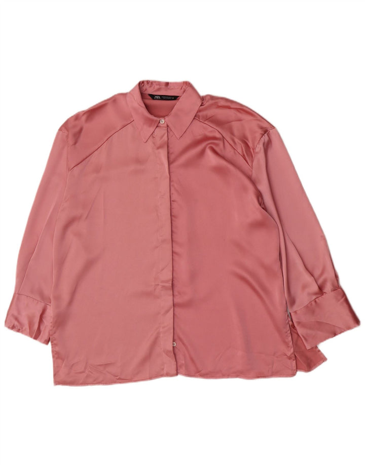 Blusa camisa oversized feminina Zara Reino Unido 14 poliéster rosa médio