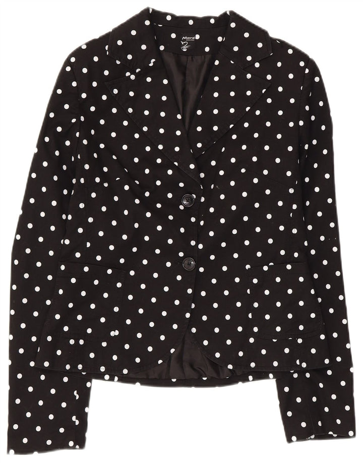 Jaqueta blazer feminina Phard com 2 botões Reino Unido 12 médio preto bolinhas algodão