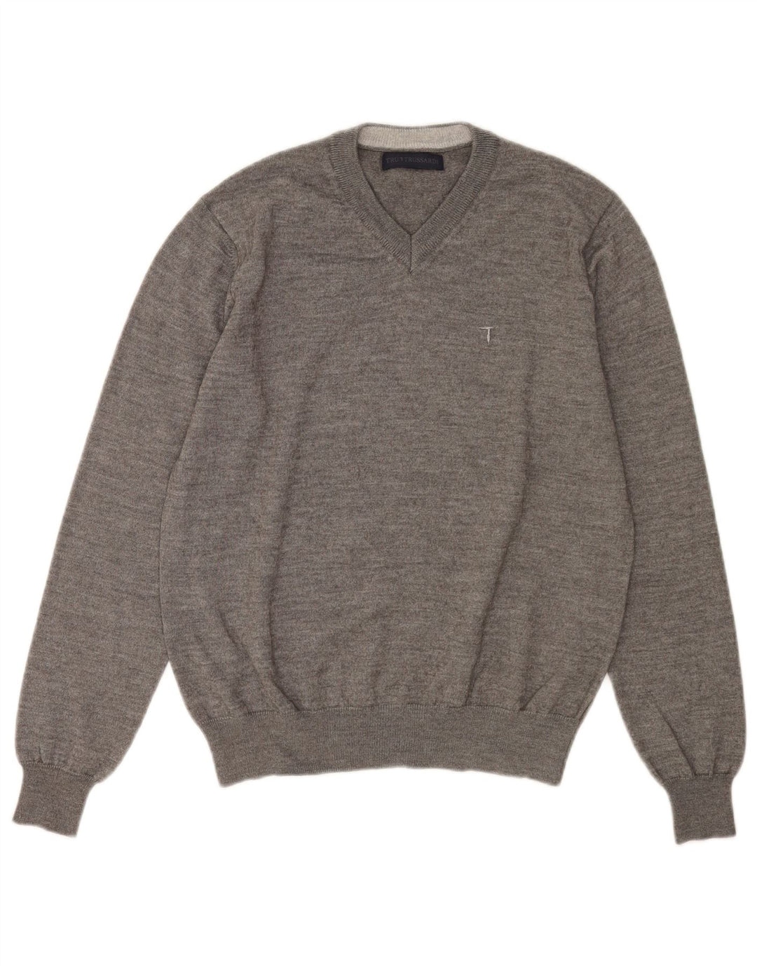 Suéter masculino Trussardi com decote em V de lã manchada cinza médio