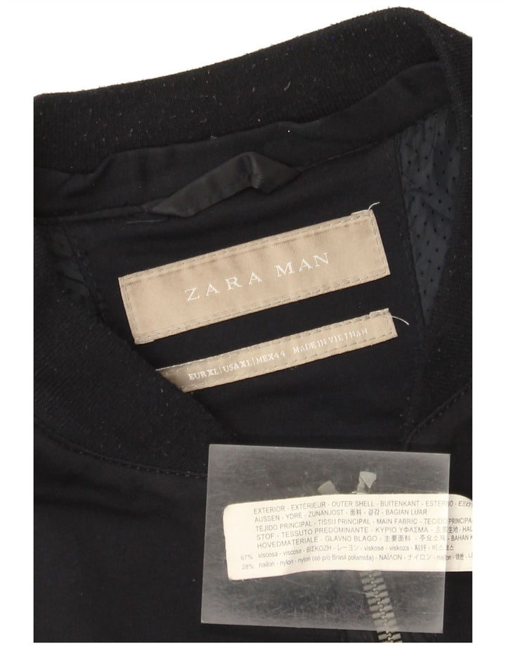 Jaqueta bomber masculina Zara UK 42 XL azul marinho viscose