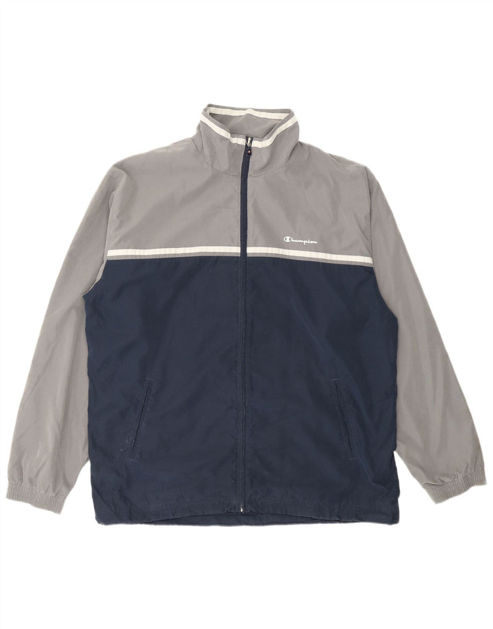 Jaqueta masculina de agasalho Champion grande poliéster colorblock azul marinho