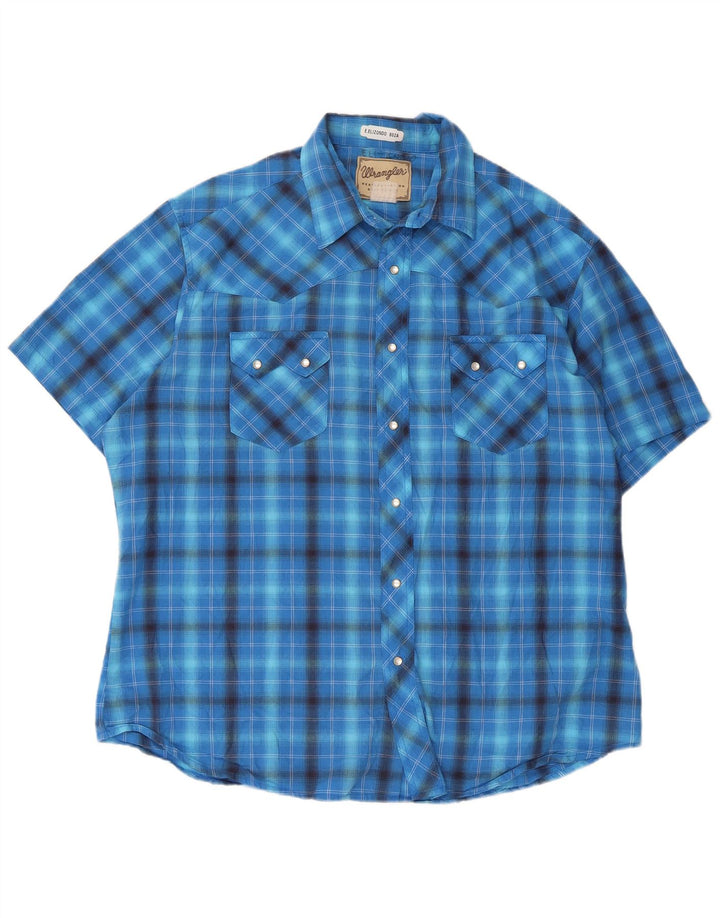 Wrangler Camisa masculina de manga curta grande xadrez azul