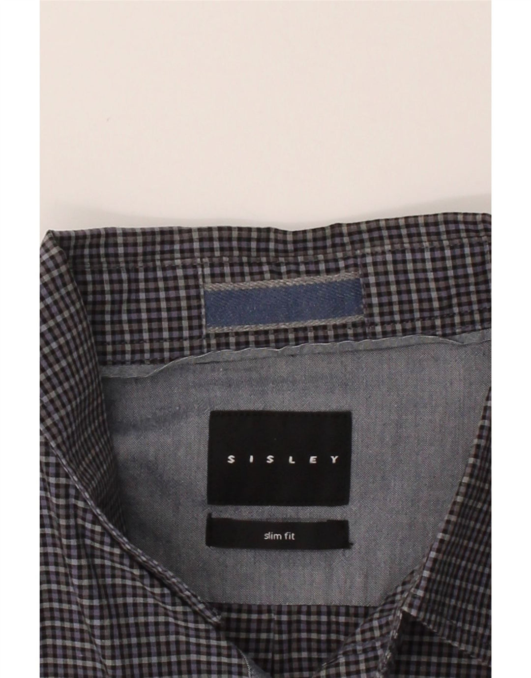SISLEY Mens Slim Fit Shirt Medium Grey Gingham Vintage Sisley and Second-Hand Sisley from Messina Hembry 