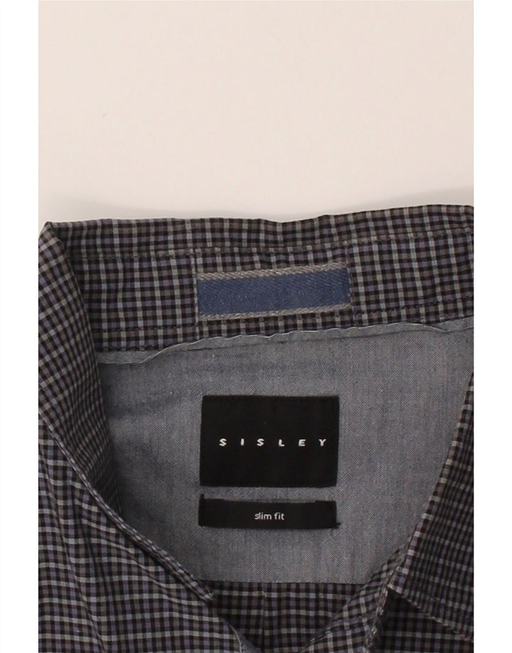 SISLEY Mens Slim Fit Shirt Medium Grey Gingham Vintage Sisley and Second-Hand Sisley from Messina Hembry 