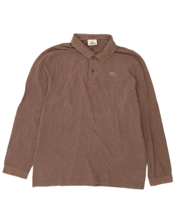 Camisa polo masculina de manga comprida Lacoste tamanho 6 XL algodão marrom