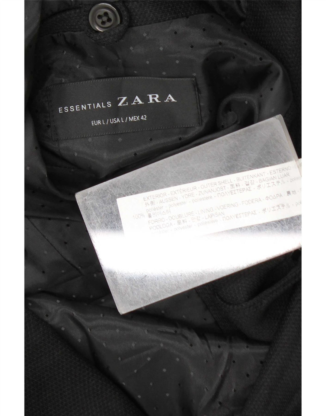 Jaqueta blazer masculina Zara com 2 botões Reino Unido 40 grande poliéster preto