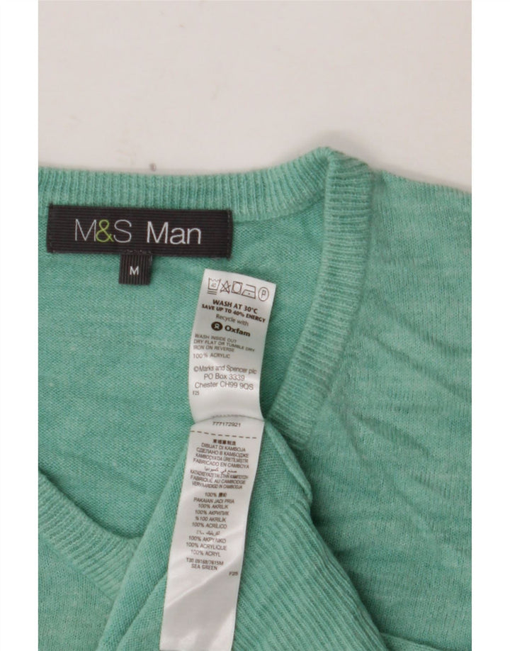 MARKS & SPENCER Suéter masculino com decote em V, acrílico verde médio