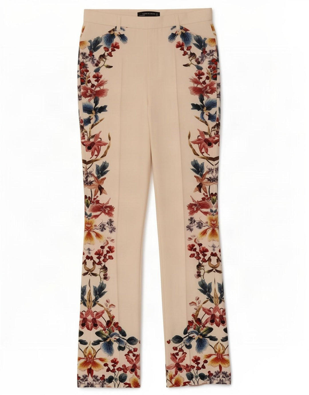 Calça casual feminina Zara Bootcut médio W28 L32 branco floral poliéster