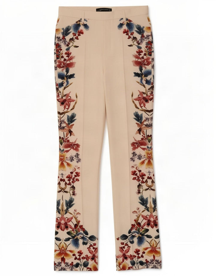 Calça casual feminina Zara Bootcut médio W28 L32 branco floral poliéster