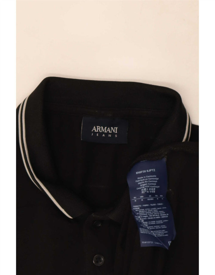 Camisa polo masculina Armani Jeans média preta listrada de algodão