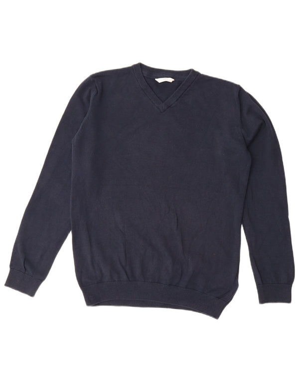 Suéter masculino Marks & Spencer com decote em V 14-15 anos azul marinho algodão