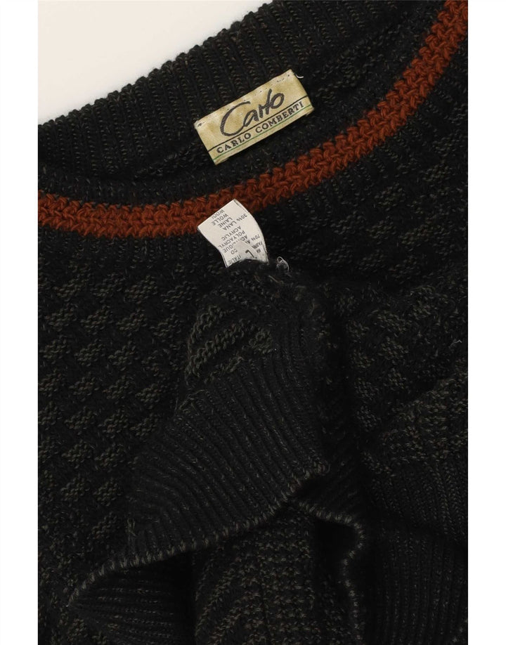 Carlo Comberti Suéter masculino com gola canoa grande acrílico geométrico cinza